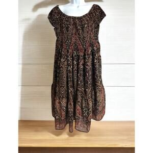 A Beautiful Soul Brown Maxi Dress Boho Paisley Long Short Sleeve Size 12 Large
